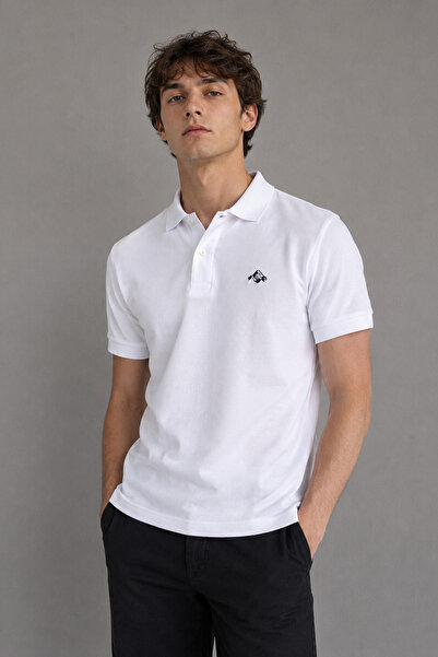 Mesh Men's White Polo Collar T-Shirt 100% Cotton Regular Fit Breathable Fabri...