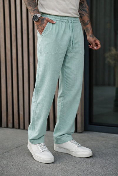 DAMGA JEANS Men's Premium Jogger Relax Fit Dark Green Linen Trousers