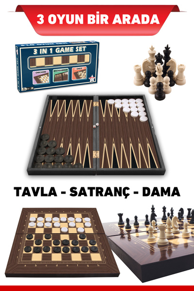 Alpsan Lotus Platin Üçlü Oyun Seti (Tavla-Dama-Satranç) Büyük Boy