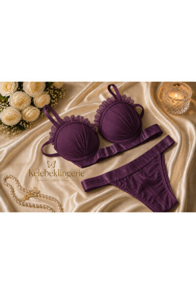 Kelebeklingerie İstiridye Model Saten Şeritli Dolgulu Sütyen Takımı