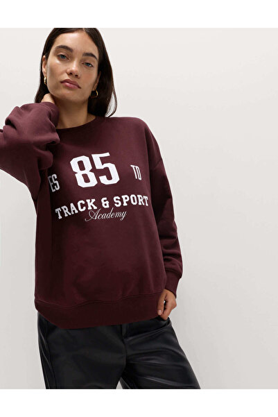 Marks & Spencer Pamuk Karışımlı Sloganlı Yuvarlak Yaka Sweatshirt