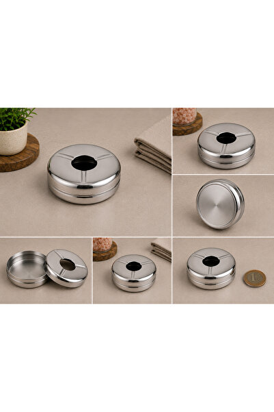 PALU Stainless Steel Ashtray with Lid - 10 cm Diameter H:3 cm Windproof Metal...