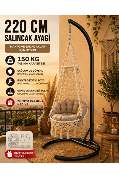SİMURG SALINCAK VE DESİGN 220 Cm SİYAH Makrome Salıncak Ayağı