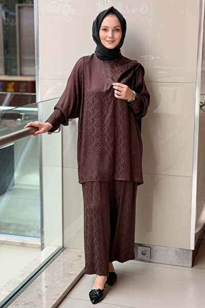 Ghisa Piton Desenli Şal Yaka Tunik Pantolon Takım