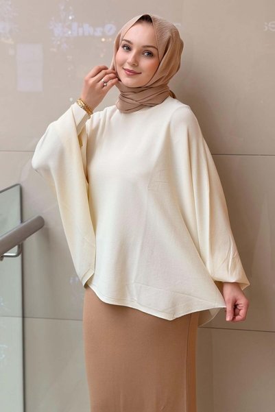 Mahal Tğ Knitwear Bat Sleeve Zero Neck Mercerized Blouse