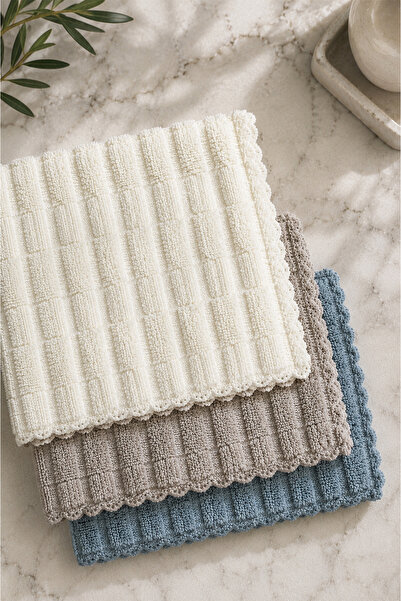 Miss Clean ( 3 ADET ) Yüksek Emici Puf Dokulu Temizlik Bezi 30x30 cm Mutfak ve Banyo İçin