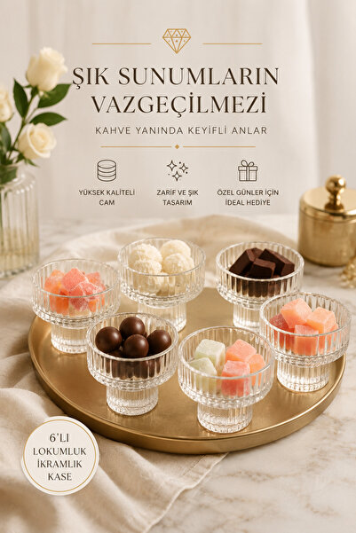 YzHome 6 Lı Ayaklı Pinterest Cam Kahve Yanı Lokumluk Kase 5*6cm