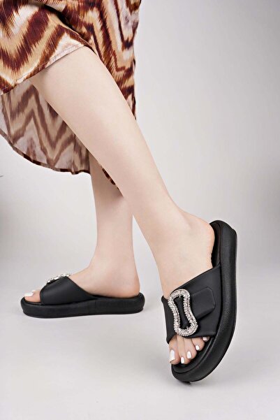 Nesil Shoes DVM 033 Crni Masažni Potplat Sa kopčom Žene Papuče