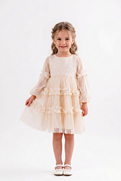 Eray Kids Rochie de seara pentru fete cu maneci cu volane si buline