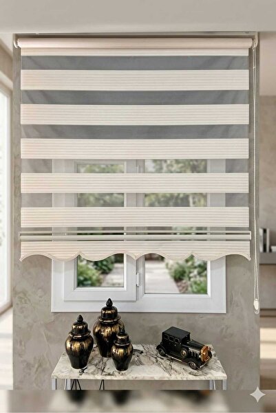 Nursu Perde Krem Geniş Plise Etek Dilimli Zebra Stor Güneşlik Perde