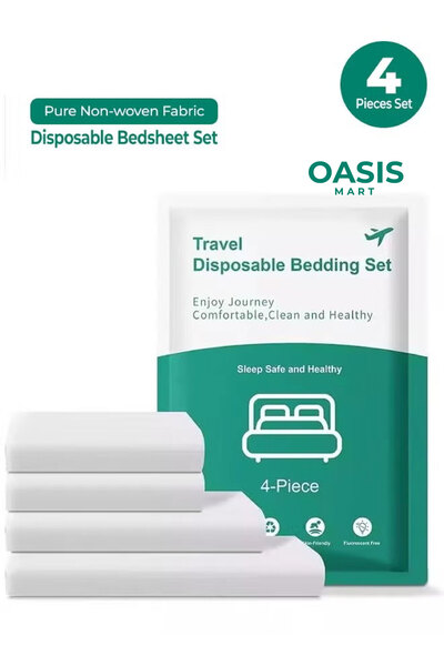 Generic 4 pcs, disposable bedding set, travel bed sheet, quilt cover, pillowc...