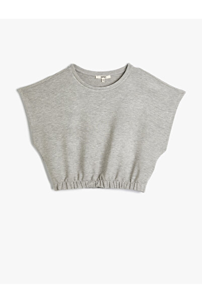 Koton Crop T-Shirt με κοντό μανίκι ελαστική μέση με λαιμόκοψη