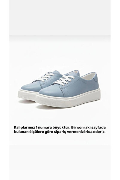 BeSteps Mavi Sneaker Hakiki Deri Termo Kaymaz Taban El Yapımı Erkek Çocuk Aya...