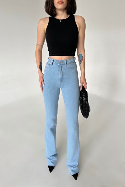 XRAY JEANS Women's Loose Stretchy Flared B.Blue Denim Trousers