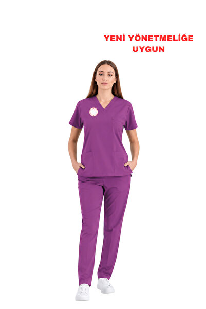 Brl Üniforma Mor Ebe Forması Likralı Scrubs Unisex Takım - Yeni Yönetmeliğe U...