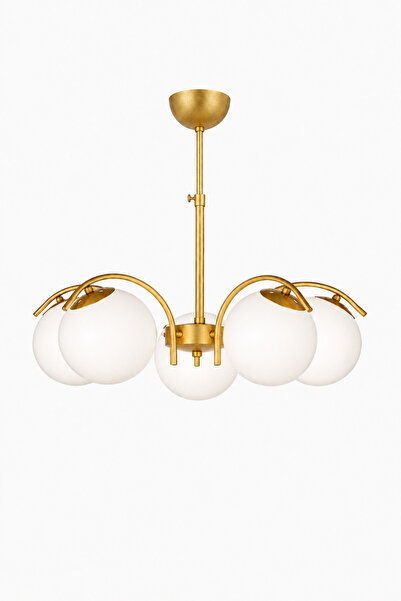 ESSLİGHT Sena 5’li Eskitme Beyaz Camlı Modern Salon Mutfak Yatak Odası Avizesi