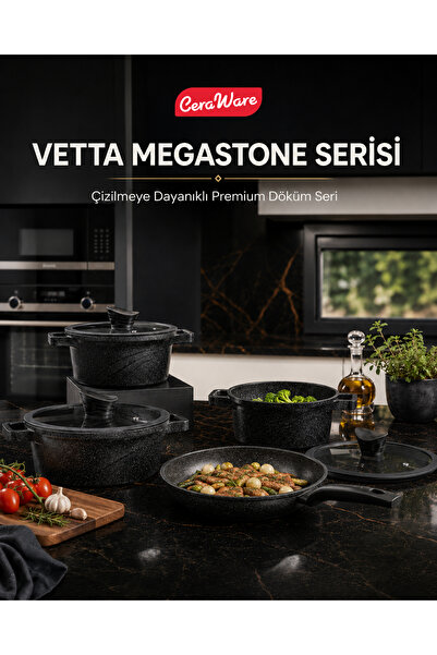 Ceraware Vetta Megastone Made in Korea Premium Tencere Tava Seti Çizilmeye Da...
