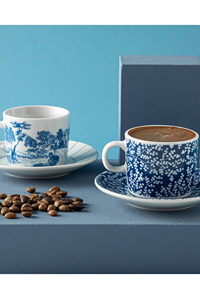 English Home Zebra Porcelain 2-Piece Coffee Cup Set - 80 ml Navy Blue