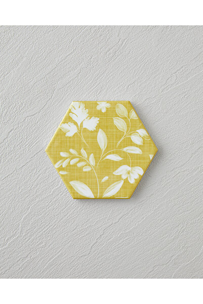 English Home Flaria Seramik Bardak Altlığı 10.8x0.8 cm Beyaz - Sarı
