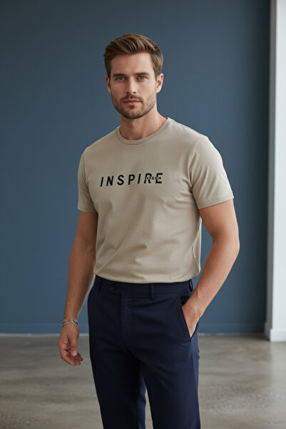 Piyera Men's Inspire Printed Single Jersey Fabric T-Shirt Slim Fit Cotton Sum...