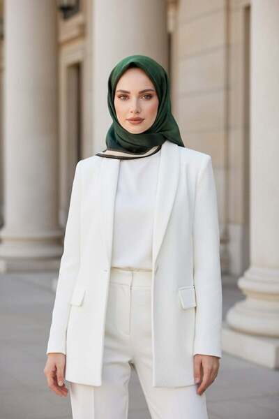 Vissona وشاح حريري Twill بنسبة 100% بنمط حرف واحد باللون الأخضر الزمردي - شكل...