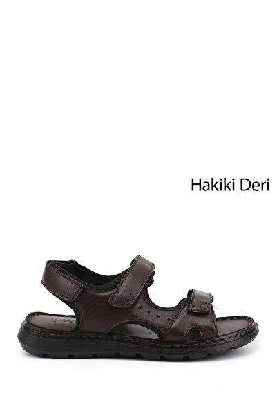 GÖNDERİ(R) Erkek Kahverengi Ayarlanabilir Cırt Bantlı Hakiki Deri Sandalet