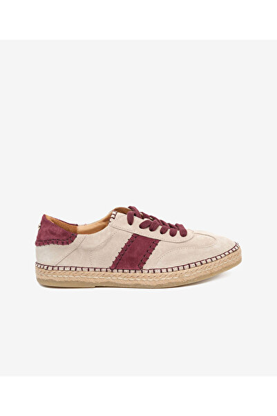 Greyder Kadın Bej Süet Bordo Hakiki Deri Sneaker Ayakkabı 5Y2SA59275
