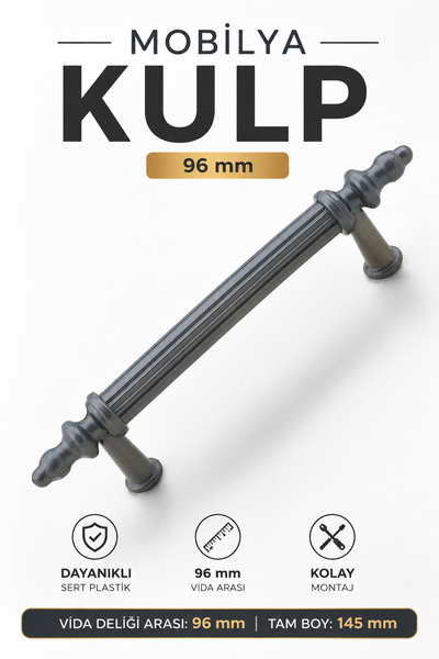NZB Polavit Çekmece Mutfak Dolap Kapak Kulpu Kulbu 96 Mm Gri Sert Plastik Kulp