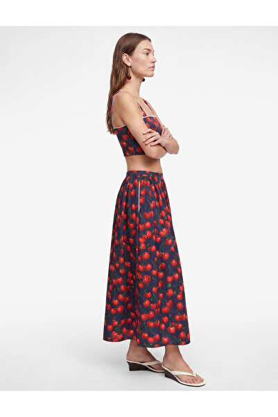 Koton X Sibil Çetinkaya - Cotton Lace Detailed Pocketed Slit Cherry Patterned...