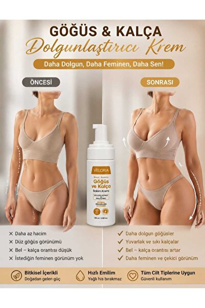 Veloria Cosmetics Göğüs Ve Kalça ,büyütcü,. Şekillendirici, Dolgunlaştırıcı, Çatlak Giderici, Sıkılaştırıcı Krem 100ml