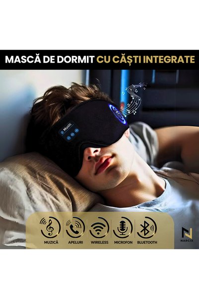 NARCIX Masca de Dormit cu Casti Integrate, NARCIX®, Banda pentru Somn Ideala ...