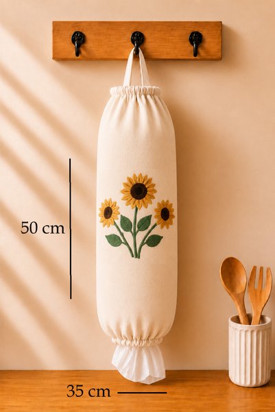 Paris Home Kitchen Bag Organizer – Cloth Bag Organizer – 3D Floral Patterned Elastic Cream