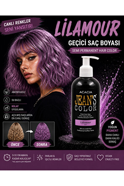 jeans color Amonyaksız Renkli Saç Boyası Lilamor 250ml. Kokusuz Su Bazlı Lila...