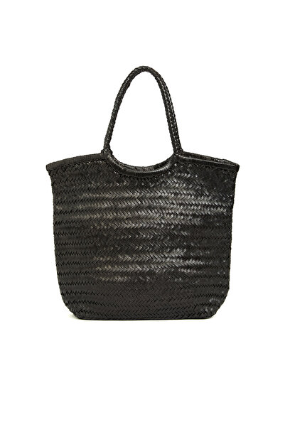 Network Siyah Kadın Örgü Deri Shopper Çanta