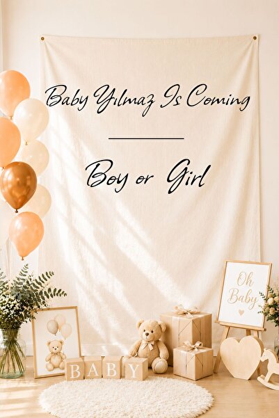 Büyük Boy Baby Is Coming Cinsiyet Partisi Duvar Süsü - Boy or Girl Temalı Kişiye Özel Cinsiyet Beli
