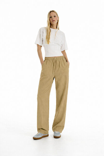 DAMGA JEANS Γυναικείο casual καλοκαιρινό παντελόνι από λινό σε χαλαρή γραμμή ...