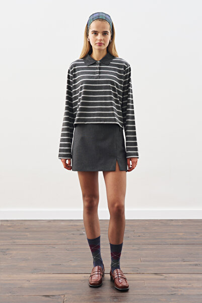 Manuka Polo Neck Striped T-Shirt Anthracite