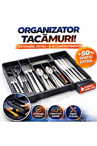 Ruhhy Organizator tacamuri Ruhhy, 5-7 compartimente, 36.5 x 27.5-44.5 x 4.5 cm, material PP, culoare Negru