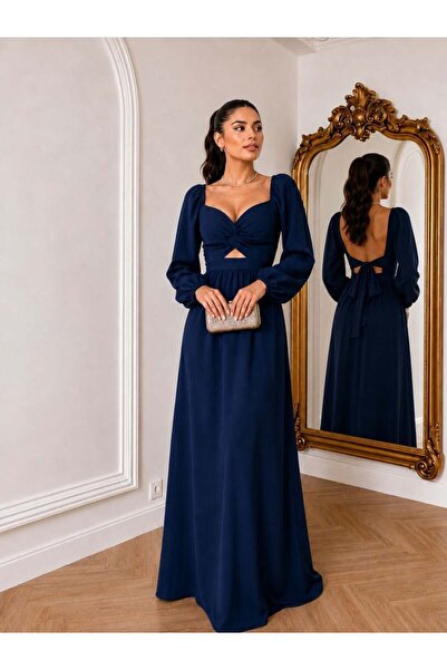 Modafeminen Rochie lungă de seară, albastru închis, cu detaliu nod 582620