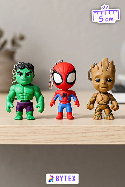 BytexStore Marvel Süper Kahraman Anahtarlık Seti 3'lü – 3D Baskı Figür Anahta...