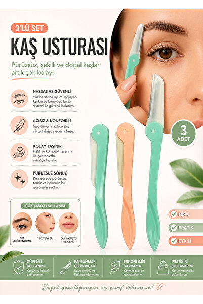 SETBEAUTY Kaş Usturası 3’lü Yüz Jileti Bıyık Alma Epilasyon Kaş Ustura Kaş Ji...