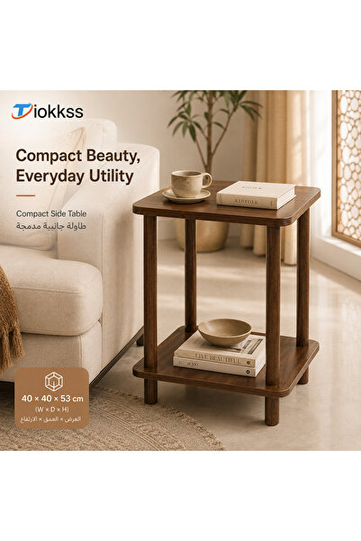 Mtanvxay 2-Tier Wood-Look Side Table, Square Sofa End Table with Storage Shel...