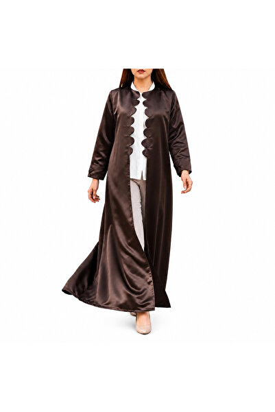 Dakakeen Concept Taffeta Open Abaya by Designer Alaa – Elegant Brown Abaya fo...