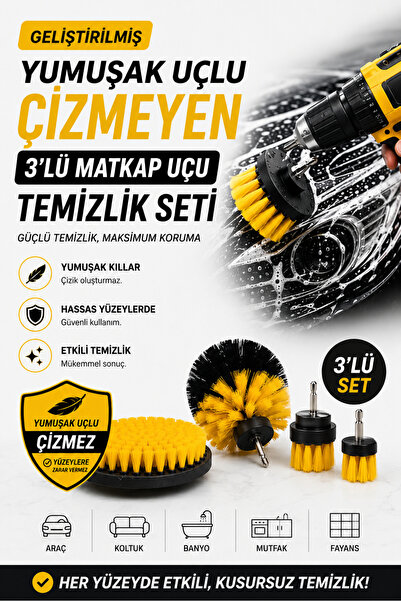 PraticalLife GELİŞTİRİLMİŞ Uçlu 3’lü Matkap Ucu Ev, Araba Temizlik Seti, Oto ...