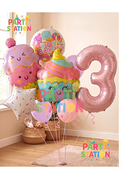 Parti Station Cupcake Dondurma 3 Yaş Balon Set Şeker Dondurma Candy Balon İce...