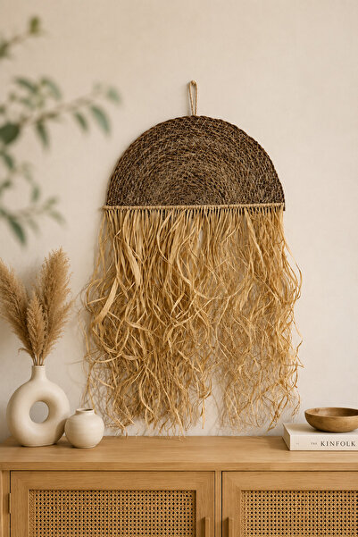 VENON 1 Adet || Bohem Doğal Hasır Duvar Dekoru El Yapımı Dekoratif Duvar Deko...