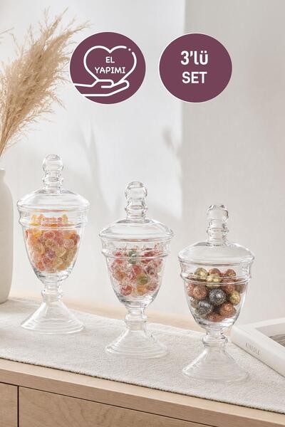 SELKA HOME 3 Adet Cam Şekerlik Sunumluk
