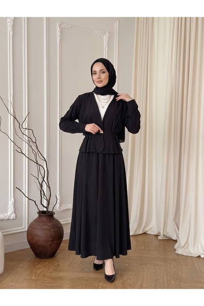 Lunsera Store طقم جاكيت بتفاصيل أزرار وتنورة - أسود