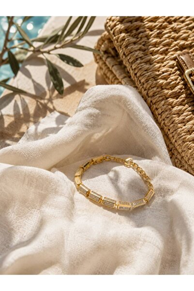 SHINELUC Chain Glow Taşlı Gold Kadın Bileklik – Şık & Trend