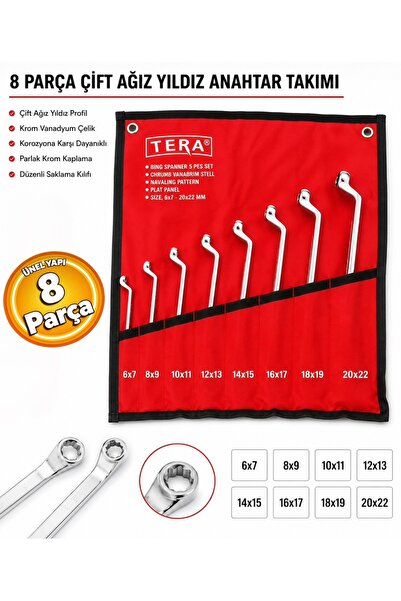TERA Profesyonel Bezli Parlak 8'li İki Ağız Yıldız Anahtar Takımı 8 Parça